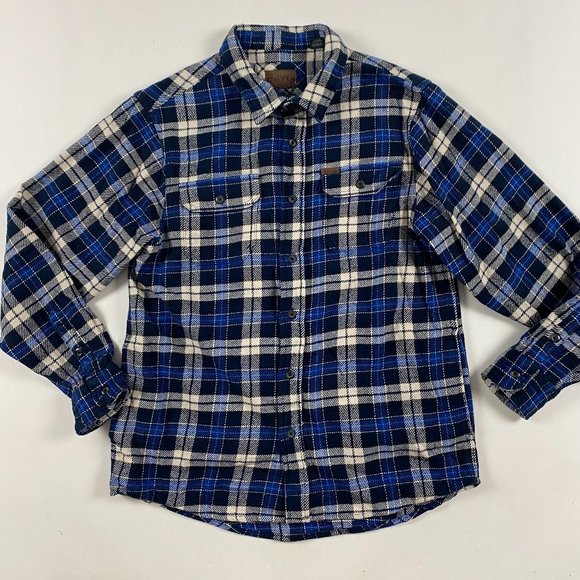 Orvis Flannel Shacket Shirt Jacket Mens Large Blue Check Plaid Cotton - Picture 1 of 12